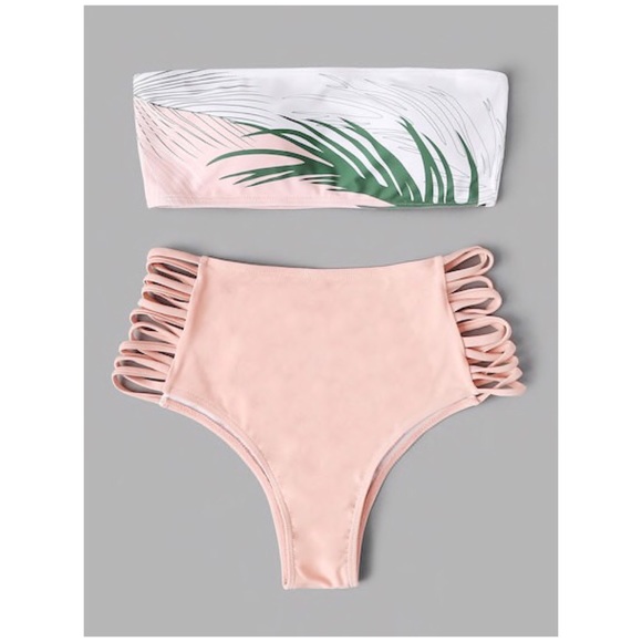 Other - Palm Leaf Bandeau Ladder High Waist Bikini